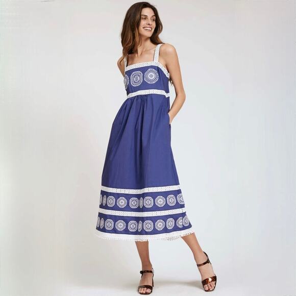 Tyler Boe Dresses & Skirts - Tyler Boe Candie Midi Dress - Blue with White Embroidery - Size 6